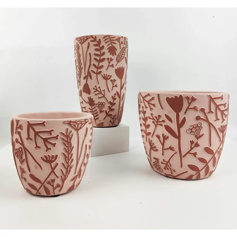 2x Urban Alex Floral 15cm Ceramic Planter Flower/Plant Pot Decor Medium Pink/Red