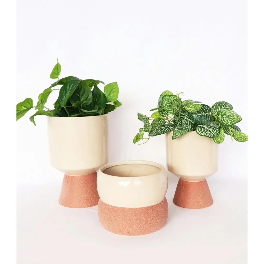 2x Urban Brynn Squat 13cm Ceramic Planter Flower/Plant Pot Small White/Terra