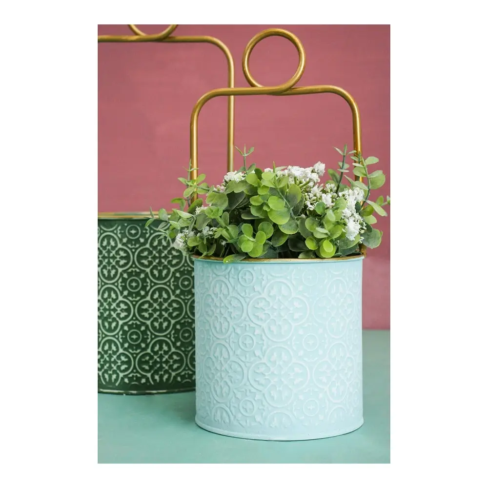 2pc Metal 38.5/31cm Herb Sunshine Planter Outdoor Home Garden Pot Display Set