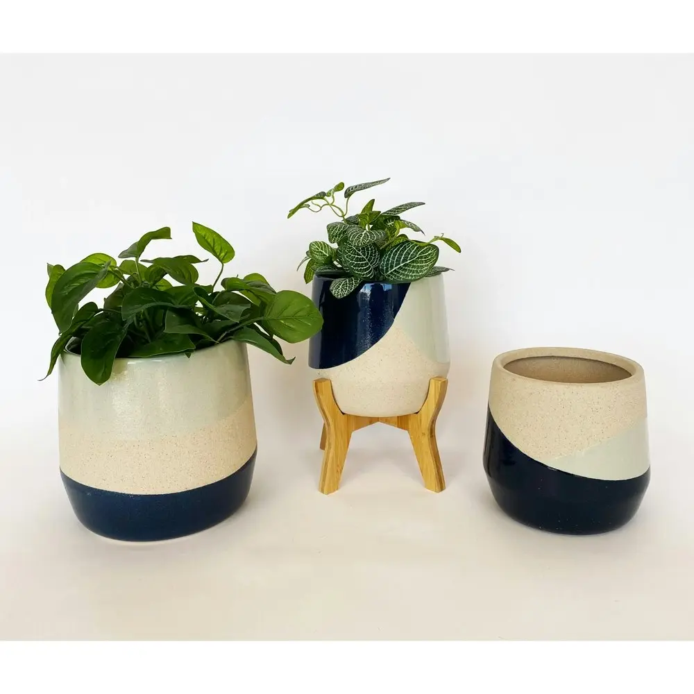 Urban 17cm Danieka Ceramic Planter Home/Garden Decor Plant Pot Small Sage/Navy