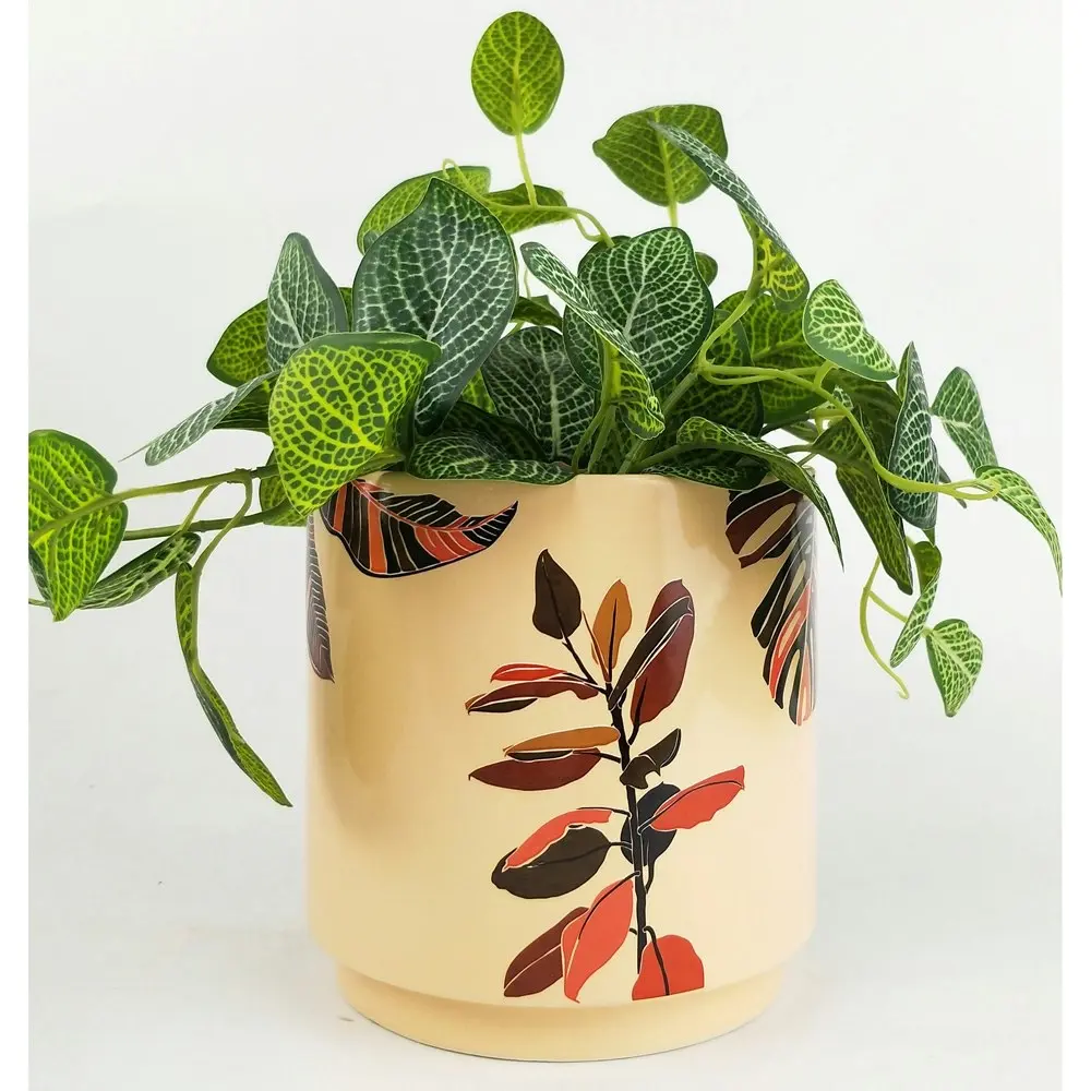 2x Urban Ivy Foliage 16cm Ceramic Planter Flower/Plant Pot Decor Med Pink/Green