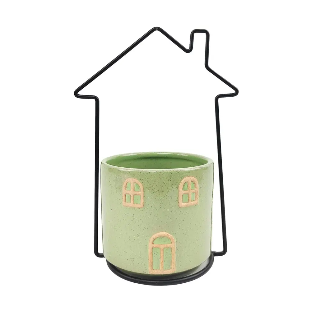 2x Urban House 21cm Ceramic Planter Flower/Plant Pot Home Desk Decor Light Green