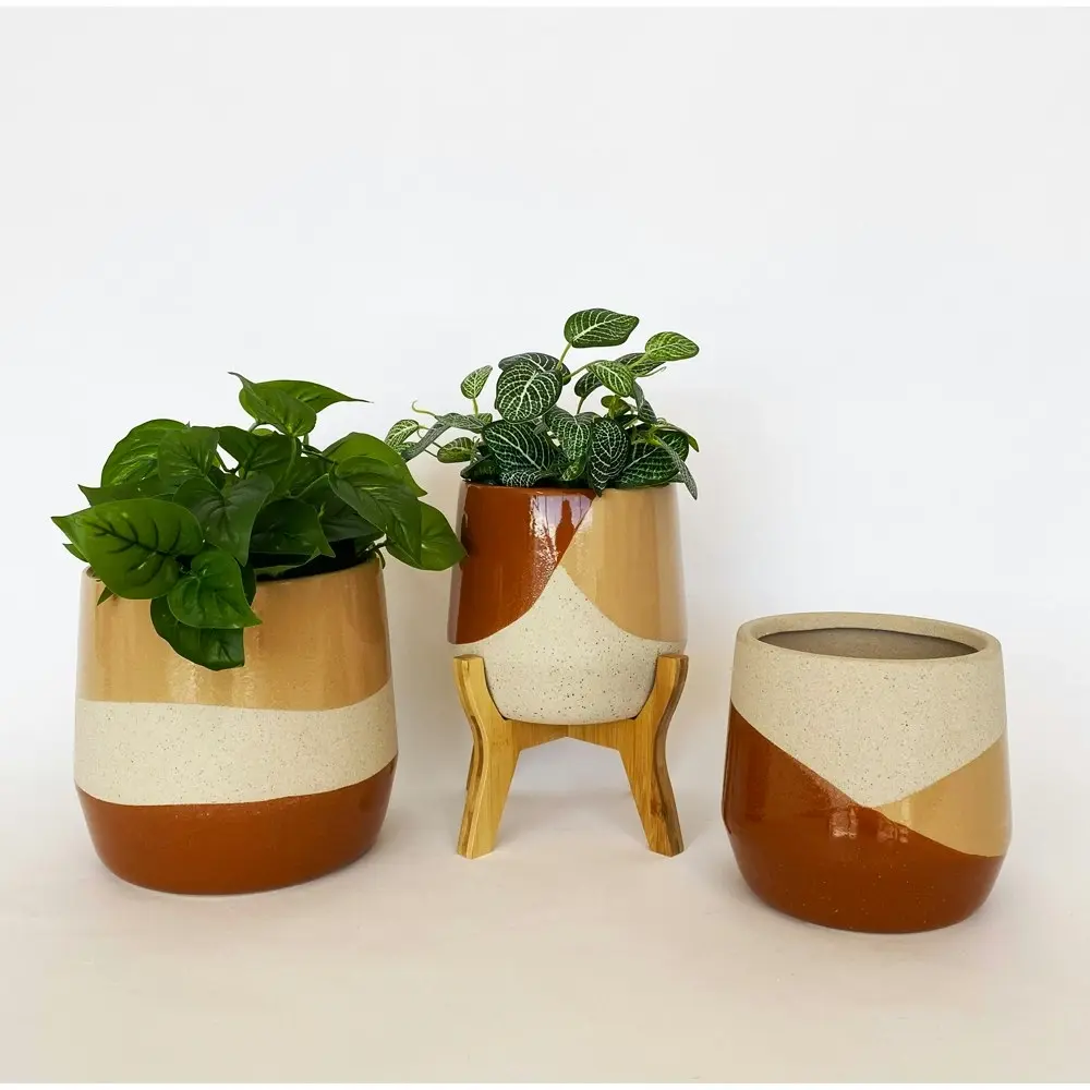 Urban 26cm Danieka Ceramic Planter Garden Decor Plant Pot w/ Legs Mustard/Sand