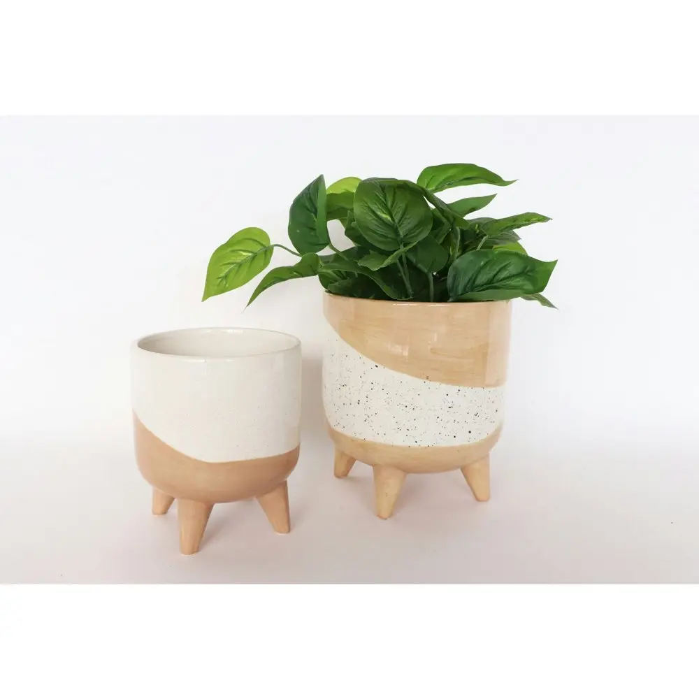 Urban 19.5cm Avery Dot Planter Garden Decor Plant/Flower Pot w/ Legs Large Beige