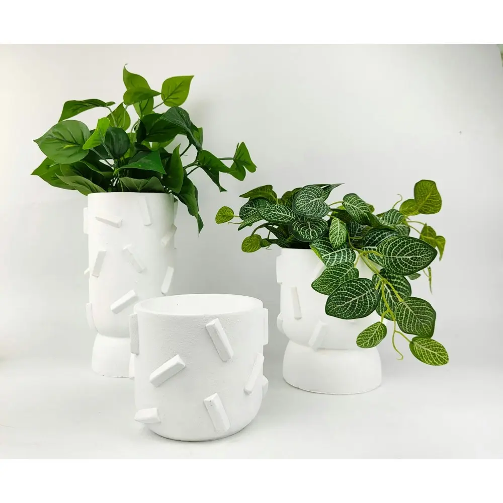 2x Urban Felix 18cm Concrete Planter Flower/Plant Pot Home Decor Medium White