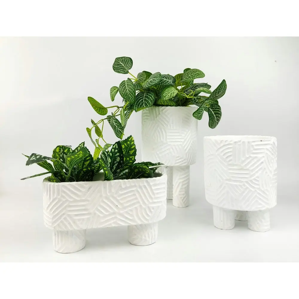 4x Urban Enola 20cm Concrete Long Planter Flower/Plant Pot w/ Legs Decor White