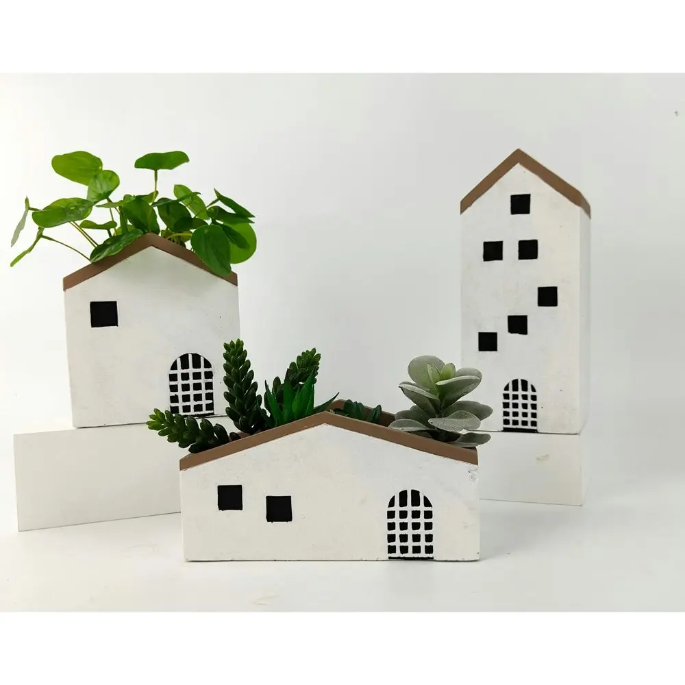 4x Urban Jonah House 20cm Concrete Long Planter Flower/Plant Pot Home Decor WHT