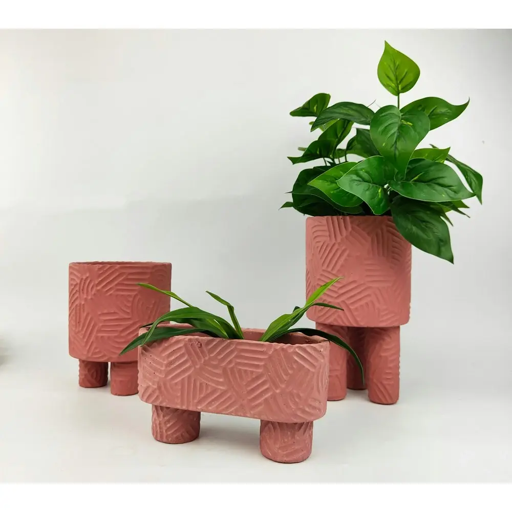 2x Urban Enola 21cm Concrete Tall Planter Flower/Plant Pot w/Legs Home Decor PNK