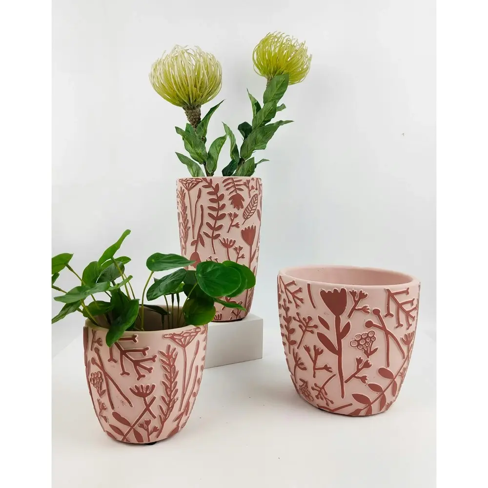 4x Urban Alex Floral 11cm Ceramic Planter Flower/Plant Pot Decor Small Pink/Red