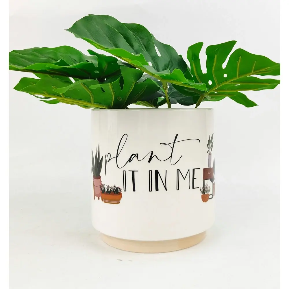 2x Urban Plant It In Me Pun 13cm Ceramic Planter Flower Pot Small Beige/Green