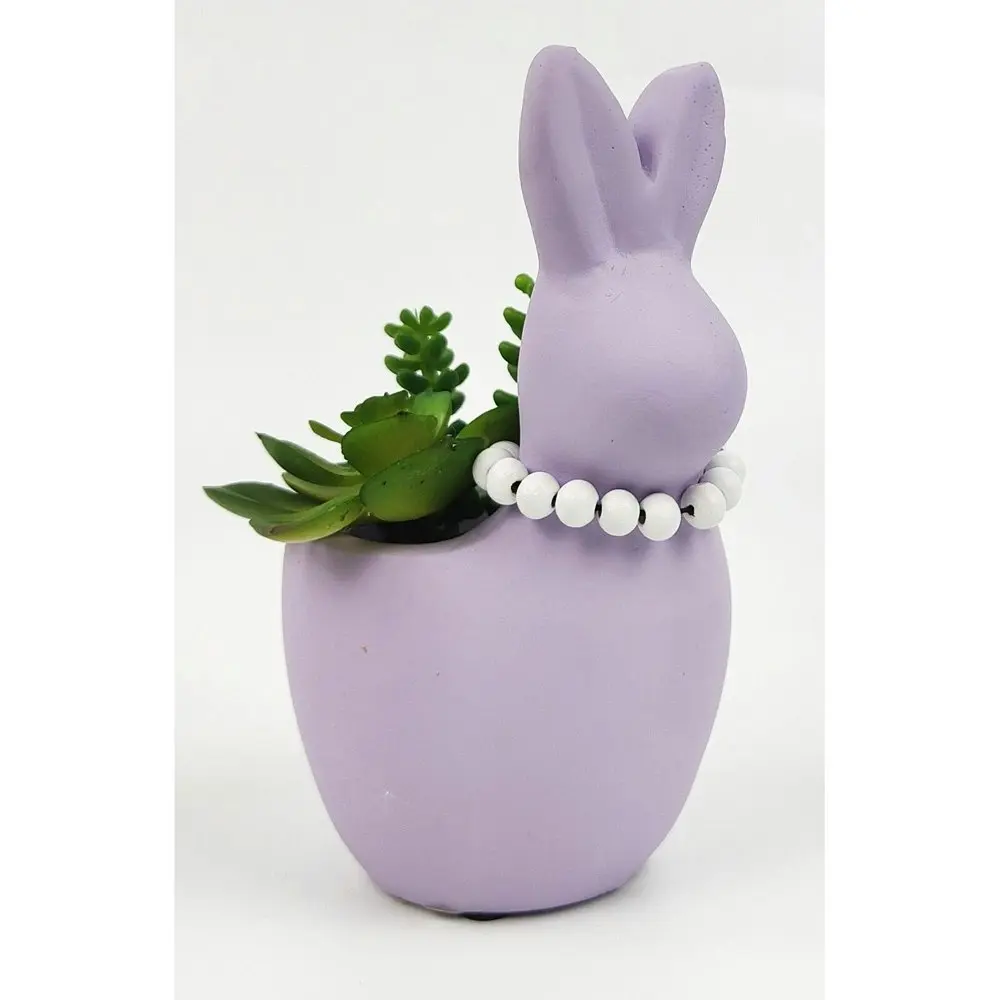 4x Urban Cute Bunny w/ Pearls 16cm Concrete Planter Flower/Plant Pot Med Lilac