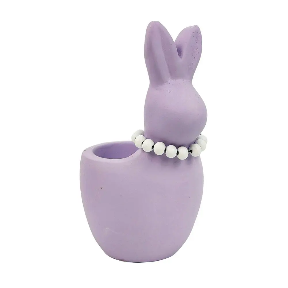 4x Urban Cute Bunny w/ Pearls 16cm Concrete Planter Flower/Plant Pot Med Lilac