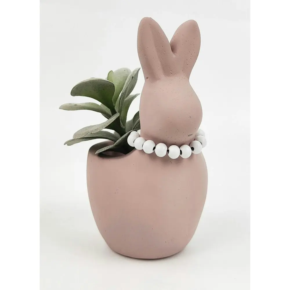 4x Urban Cute Bunny w/ Pearls 16cm Concrete Planter Flower/Plant Pot Medium Pink