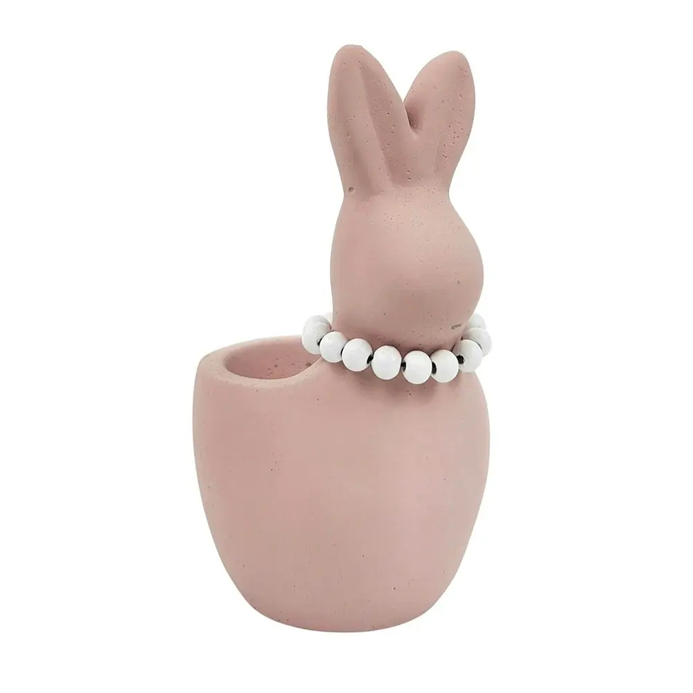 4x Urban Cute Bunny w/ Pearls 16cm Concrete Planter Flower/Plant Pot Medium Pink