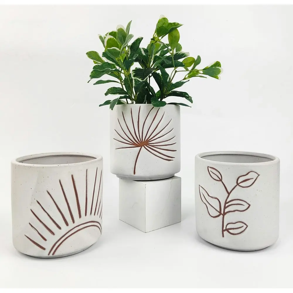 2x Urban Kian Sun 12.5cm Ceramic Planter Outdoor Garden Plant Pot Small White