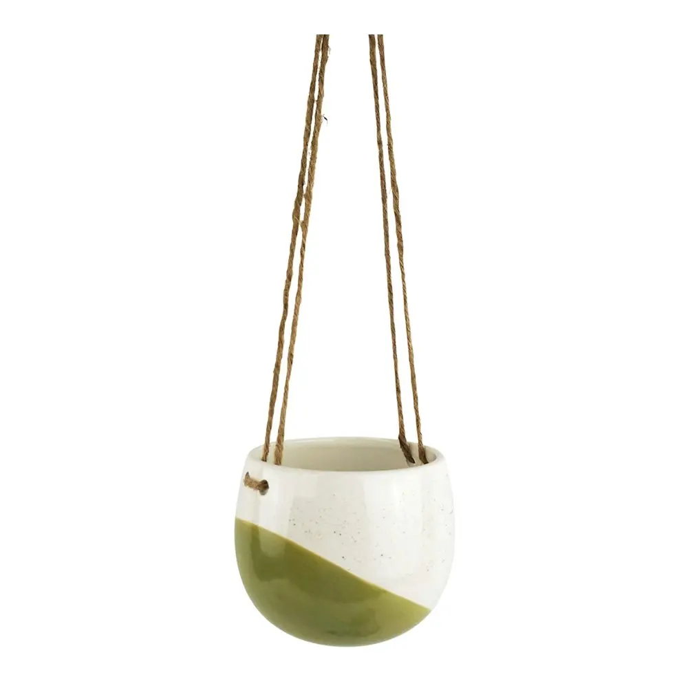 2x Urban Avery 11cm Ceramic Dot Round Hanging Planter Flower Plant Pot Sml Olive