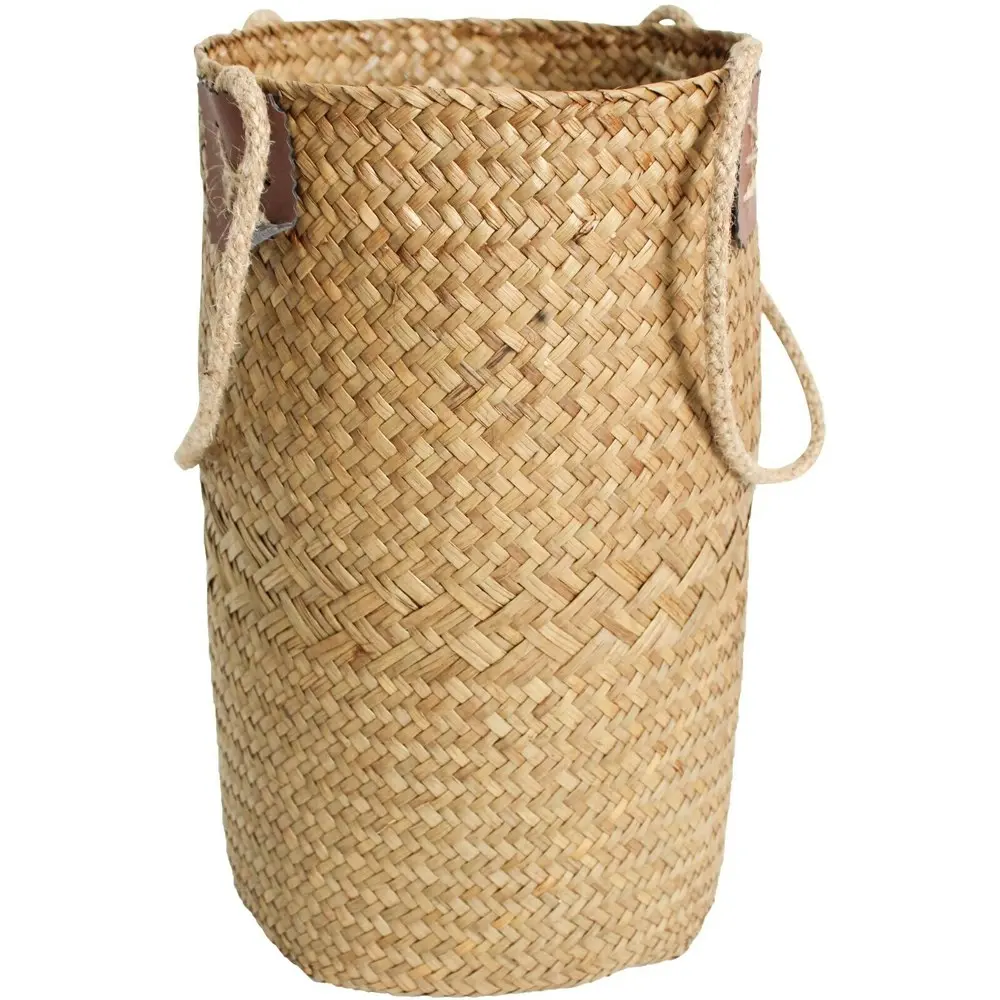 Woven Straw 25cm Carry All Planter Basket Storage w/ Handle Home Decor Natural