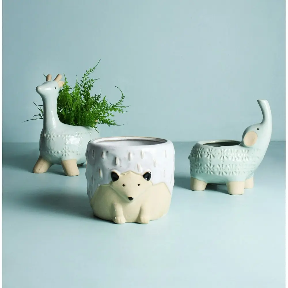 2x Jaz Giraffe Ceramic 16cm Planter Home/Garden Decorative Plant Pot Aqua/Beige