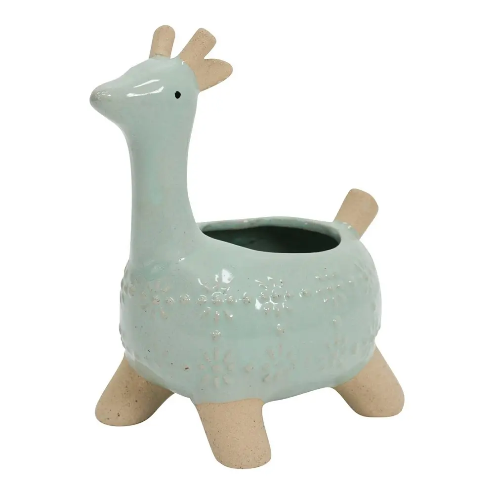 2x Jaz Giraffe Ceramic 16cm Planter Home/Garden Decorative Plant Pot Aqua/Beige