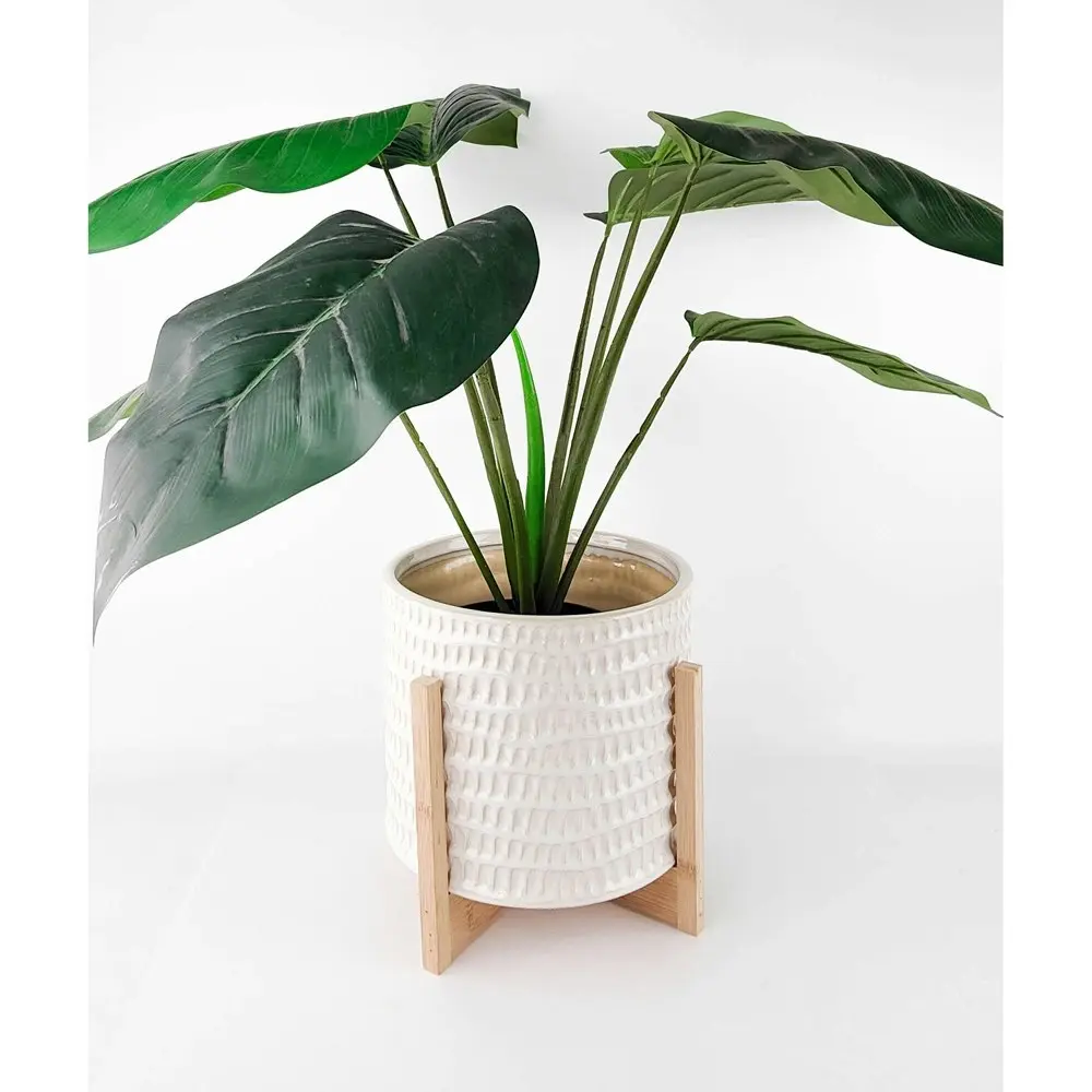 Urban 20cm Everly Ceramic Planter on Legs Garden Plant Pot Large White/Natural