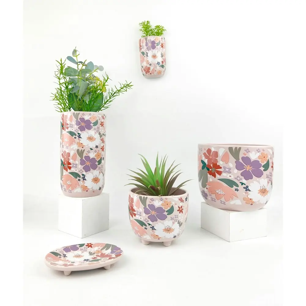 2x Urban Mae 10cm Ceramic Floral Planter Colourful Flower/Plant Pot Decor Small