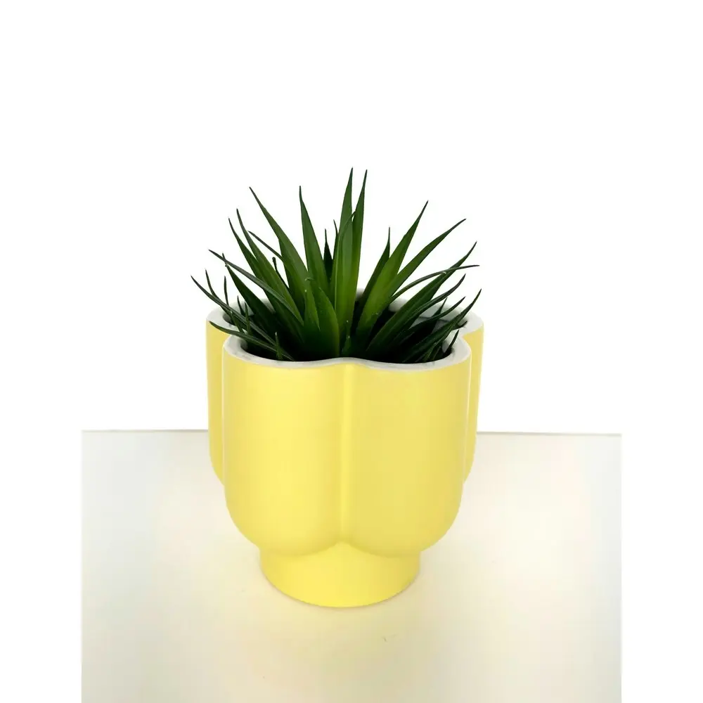 2x Urban Products 13cm Ceramic Groovy Flower Planter Home/Garden Pot Yellow/WHT