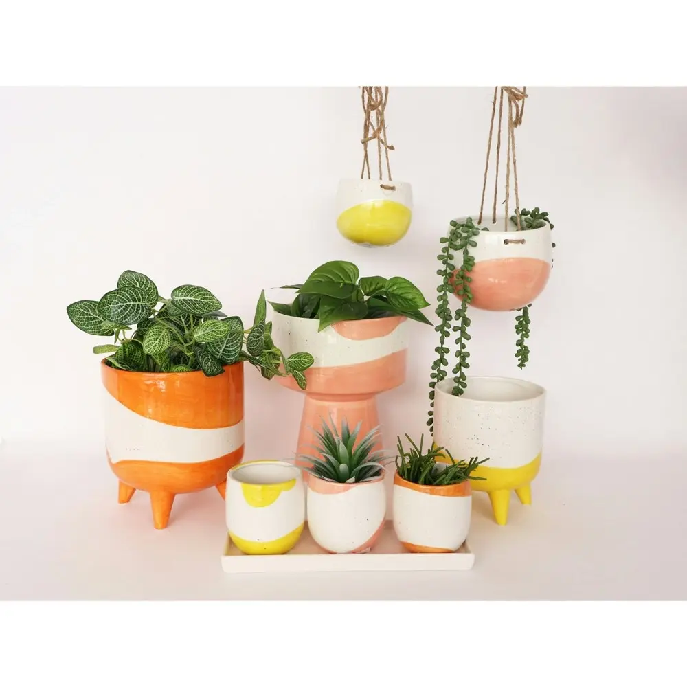 Urban 16cm Avery Dot Ceramic Planter Garden Plant/Flower Pot w/ Legs MED Yellow