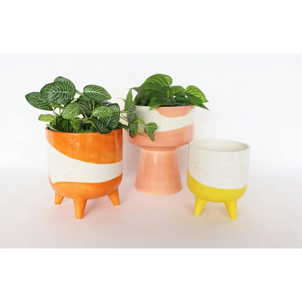 Urban 16cm Avery Dot Ceramic Planter Garden Plant/Flower Pot w/ Legs MED Yellow