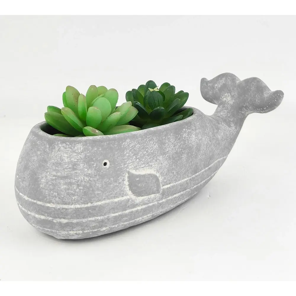 2x Urban Moby Whale 9cm Concrete Planter Outdoor Garden Plant Pot Medium Blue