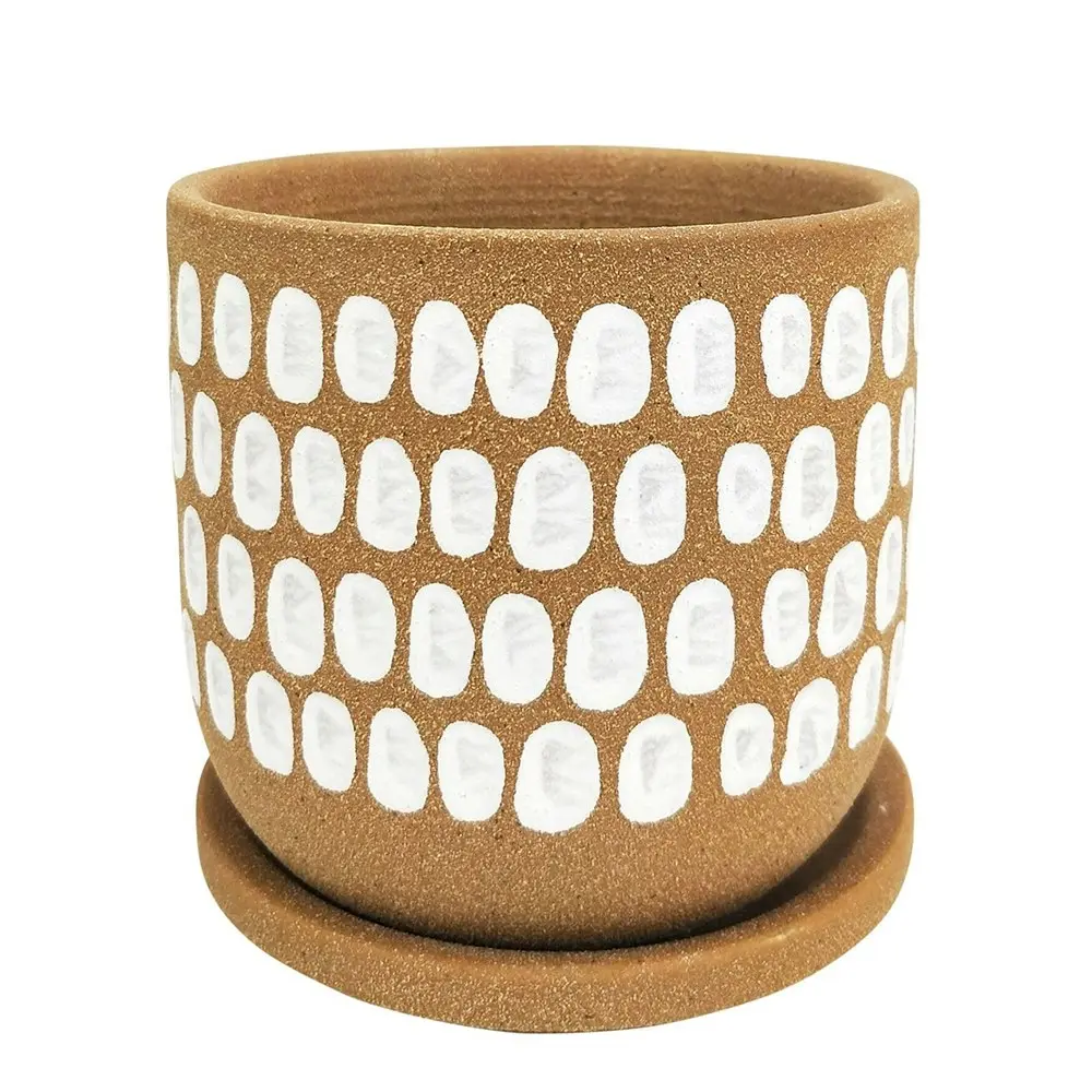 2x Urban Tessa 11.5cm Ceramic Dot Planter w/ Saucer Flower/Plant Pot Small Mocha