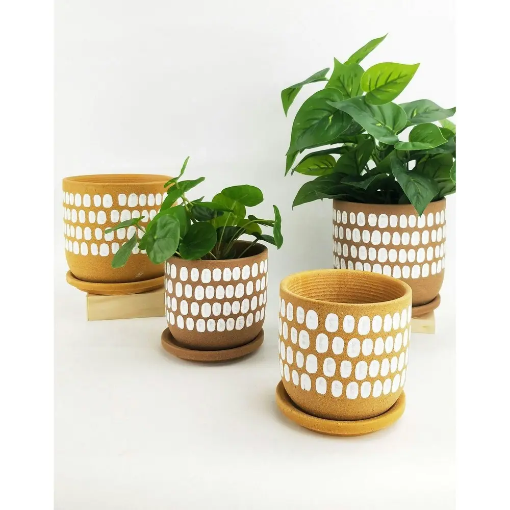 2x Urban Tessa 11.5cm Ceramic Dot Planter w/Saucer Flower/Plant Pot Small Orange