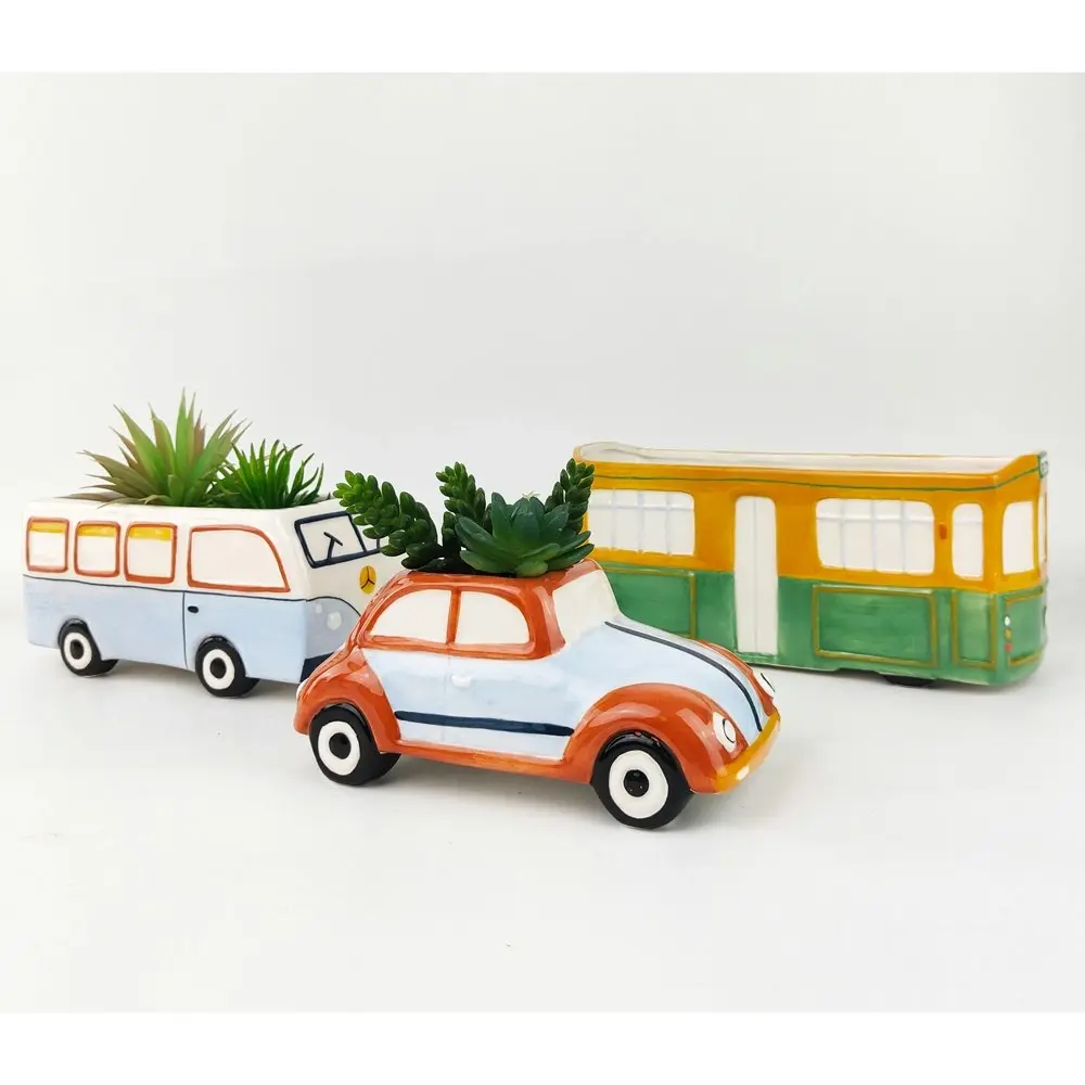 Urban 22cm Retro Kombi Van Ceramic Planter Garden Decor Plant/Flower Pot Blue