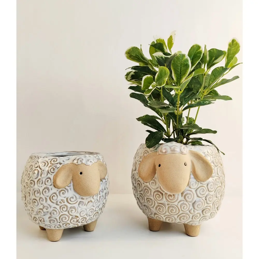 Urban 13cm Ceramic Sheep Planter Plant Pot Home/Garden Decor Medium White/Sand