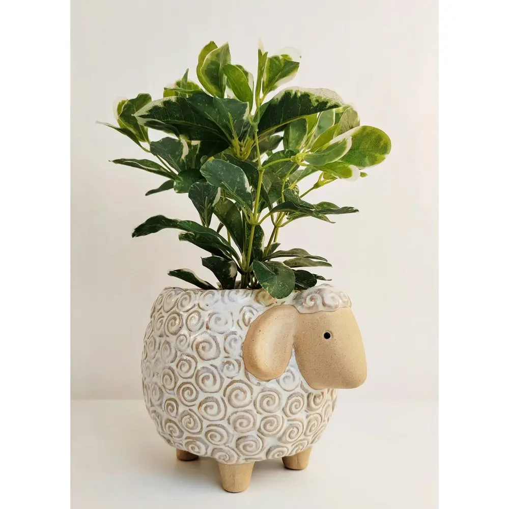 Urban 13cm Ceramic Sheep Planter Plant Pot Home/Garden Decor Medium White/Sand