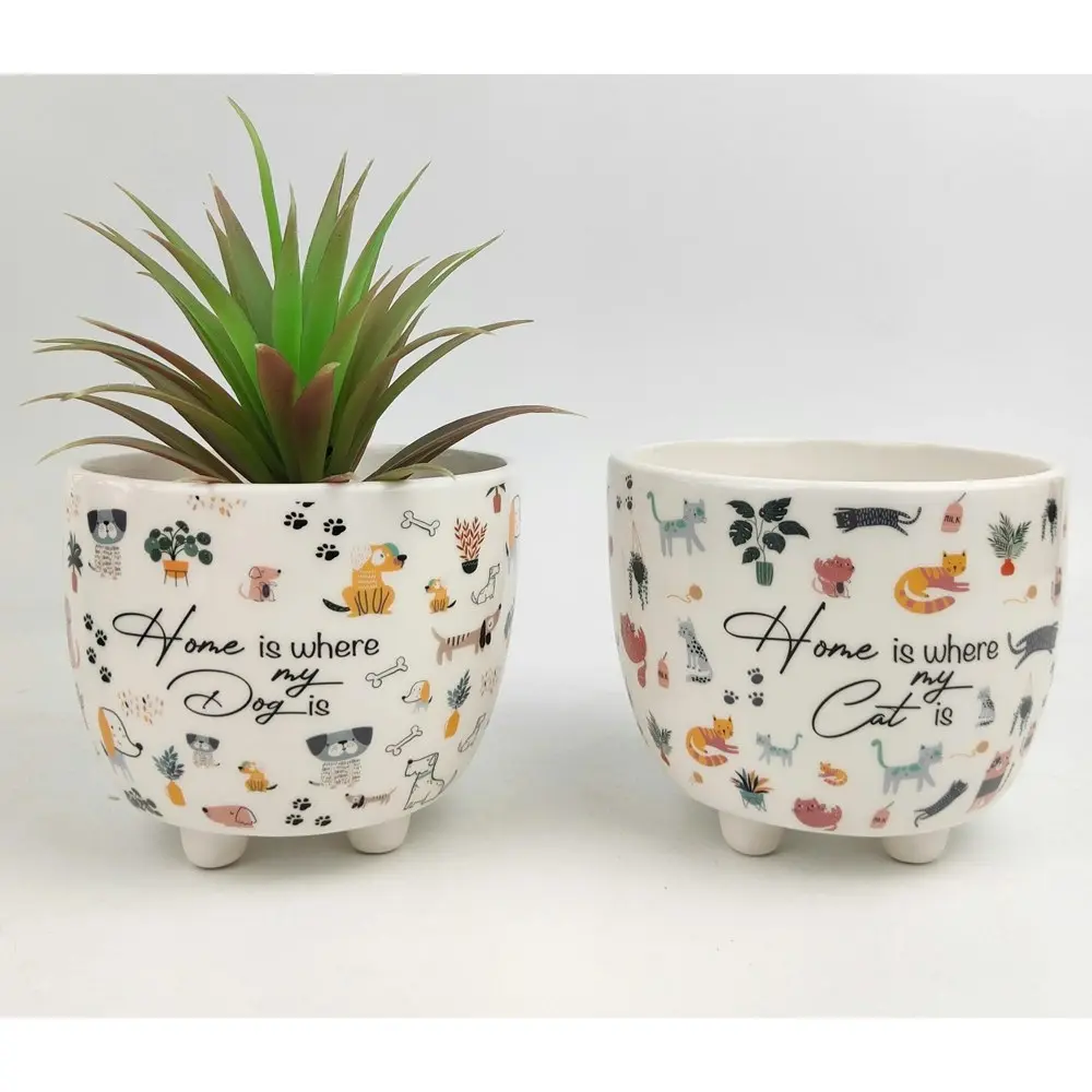 2x Urban Home Is Where My Dog Is 10cm Ceramic Planter w/ Legs Plant Pot Small