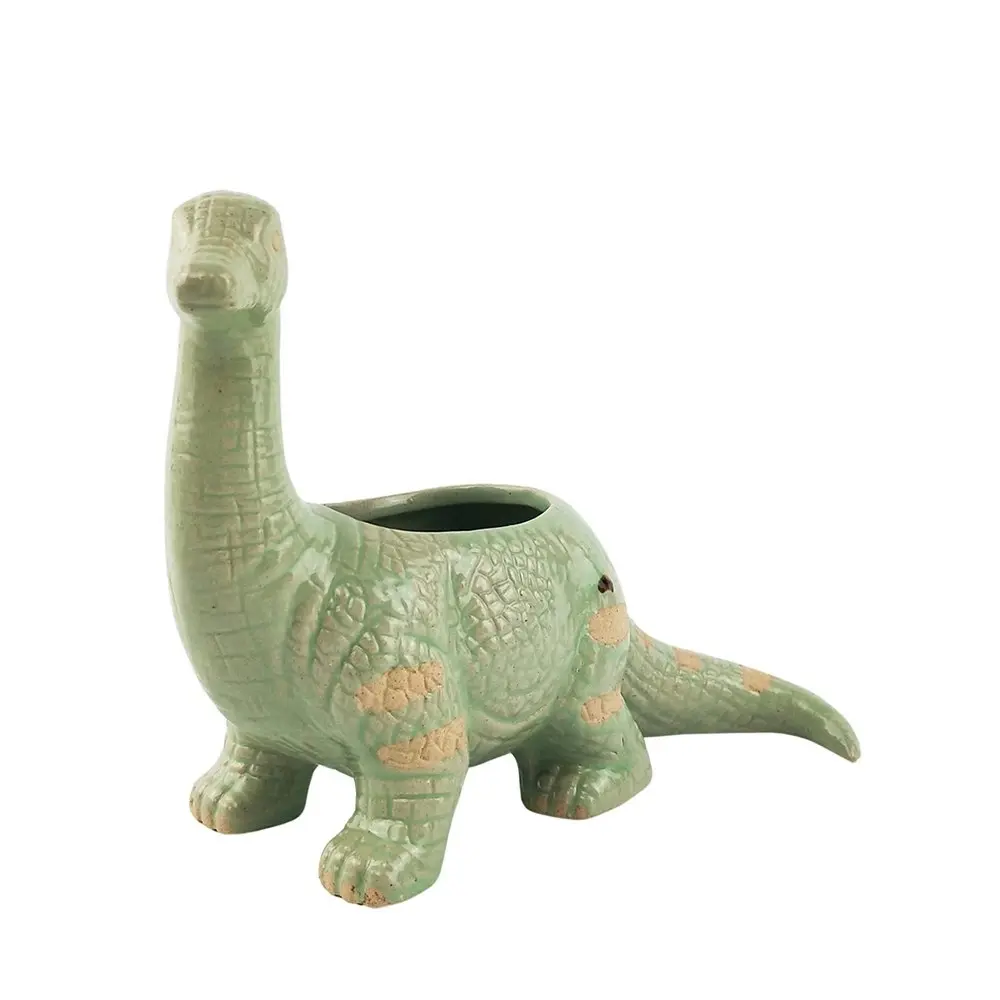 2x Urban Dinosaur 15cm Ceramic Planter Outdoor Garden Ornament Plant Pot Green