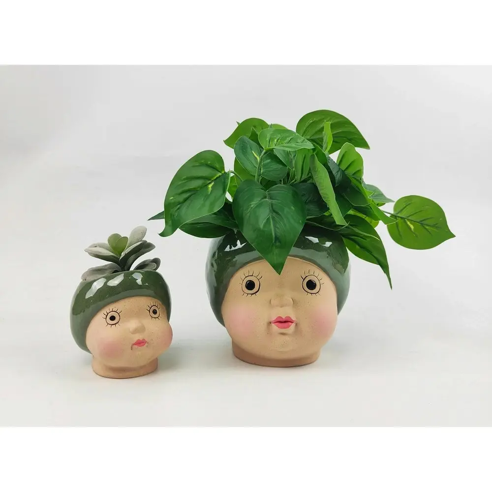 2x Urban 10cm Ceramic May Gibbs Gumnut Baby Head Planter Plant/Flower Pot Green