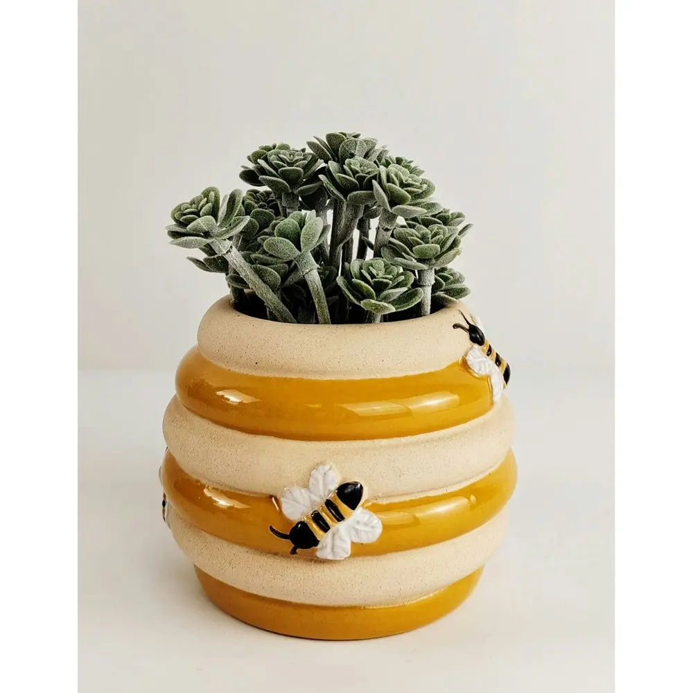 2x Urban 8cm Ceramic Beehive Planter Honeycomb Plant Pot Home/Garden Decor Sand