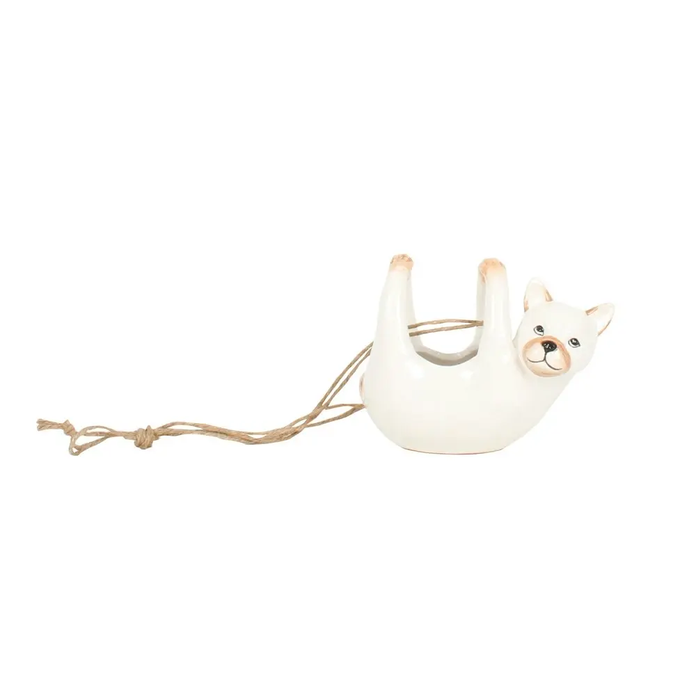 Maine & Crawford 17cm French Bull Dog Hanging Ceramic Planter Garden Pot White