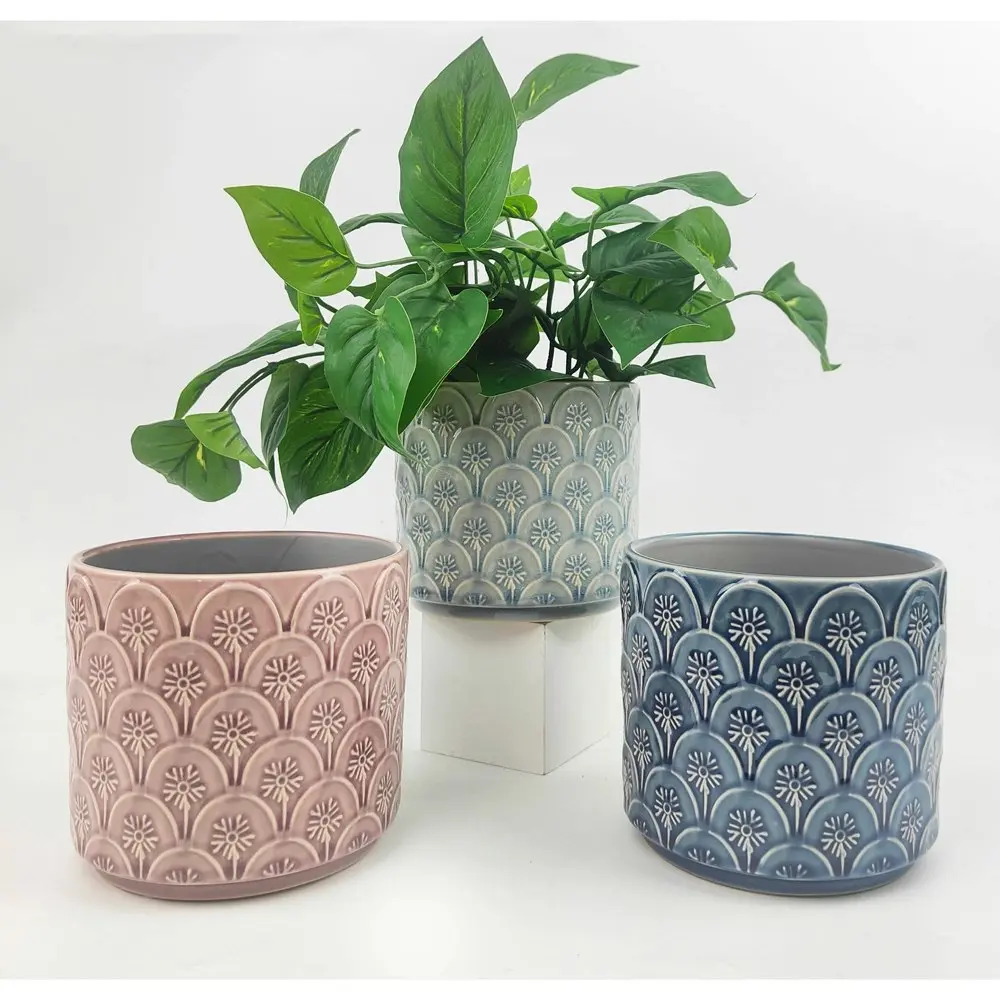 Urban Kaycie Floral 12.5cm Ceramic Planter Outdoor Garden Plant Pot Small Denim