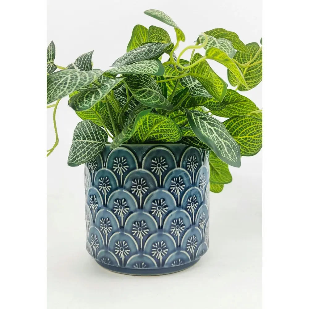 Urban Kaycie Floral 12.5cm Ceramic Planter Outdoor Garden Plant Pot Small Denim