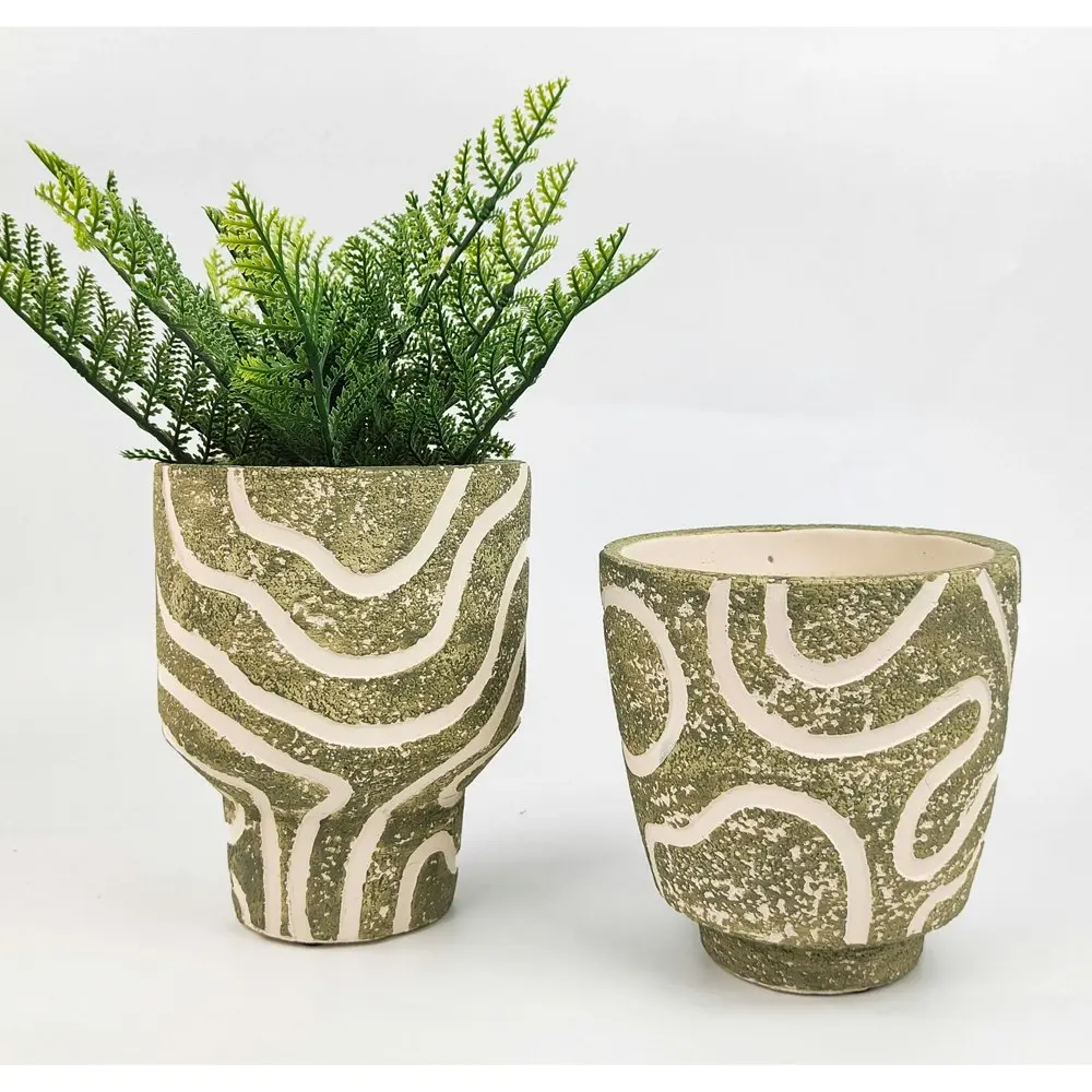 2x Urban 14cm Charlie Curved Lines Planter Garden Plant/Flower Pot Small Green