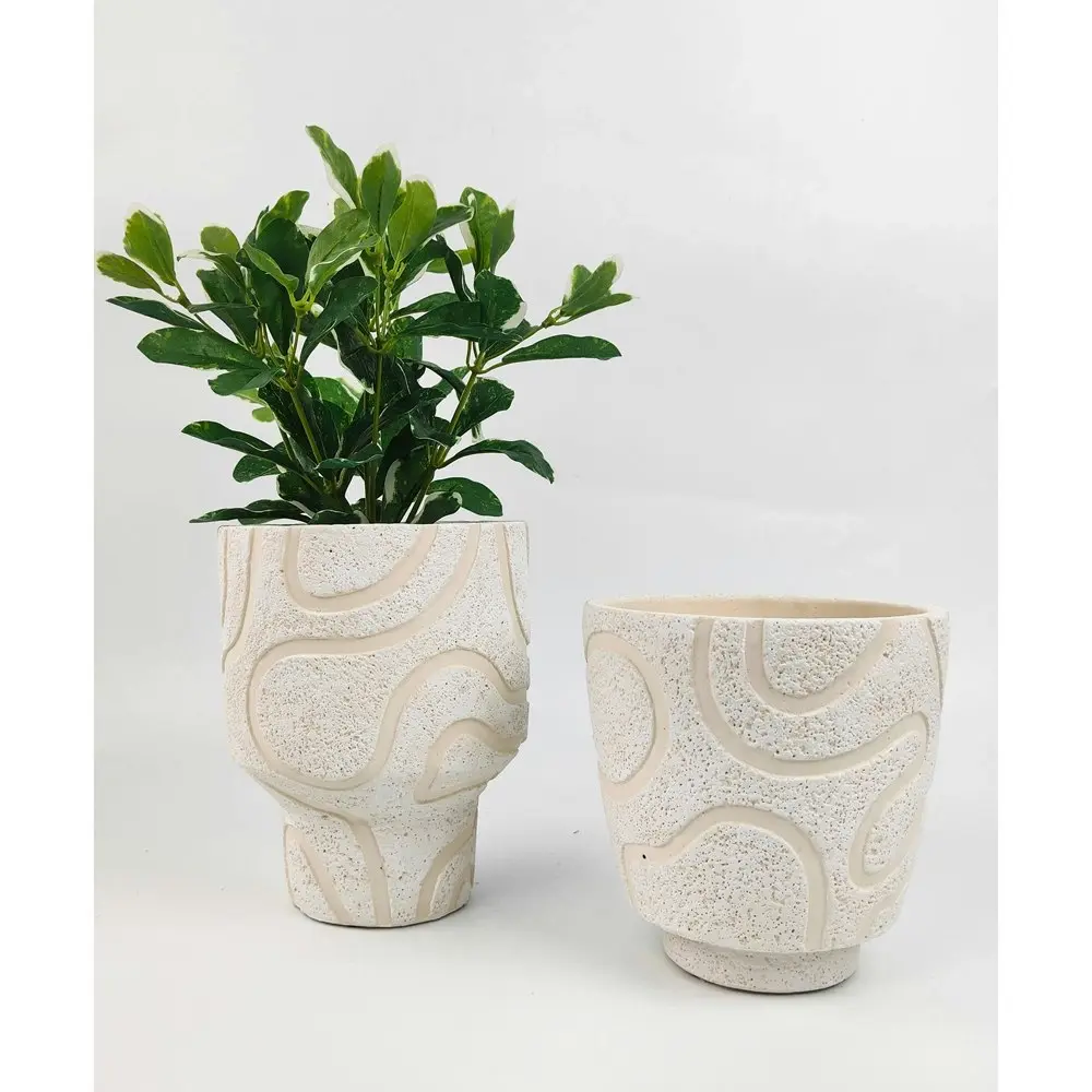 2x Urban 14cm Charlie Curved Lines Planter Garden Plant/Flower Pot Small White