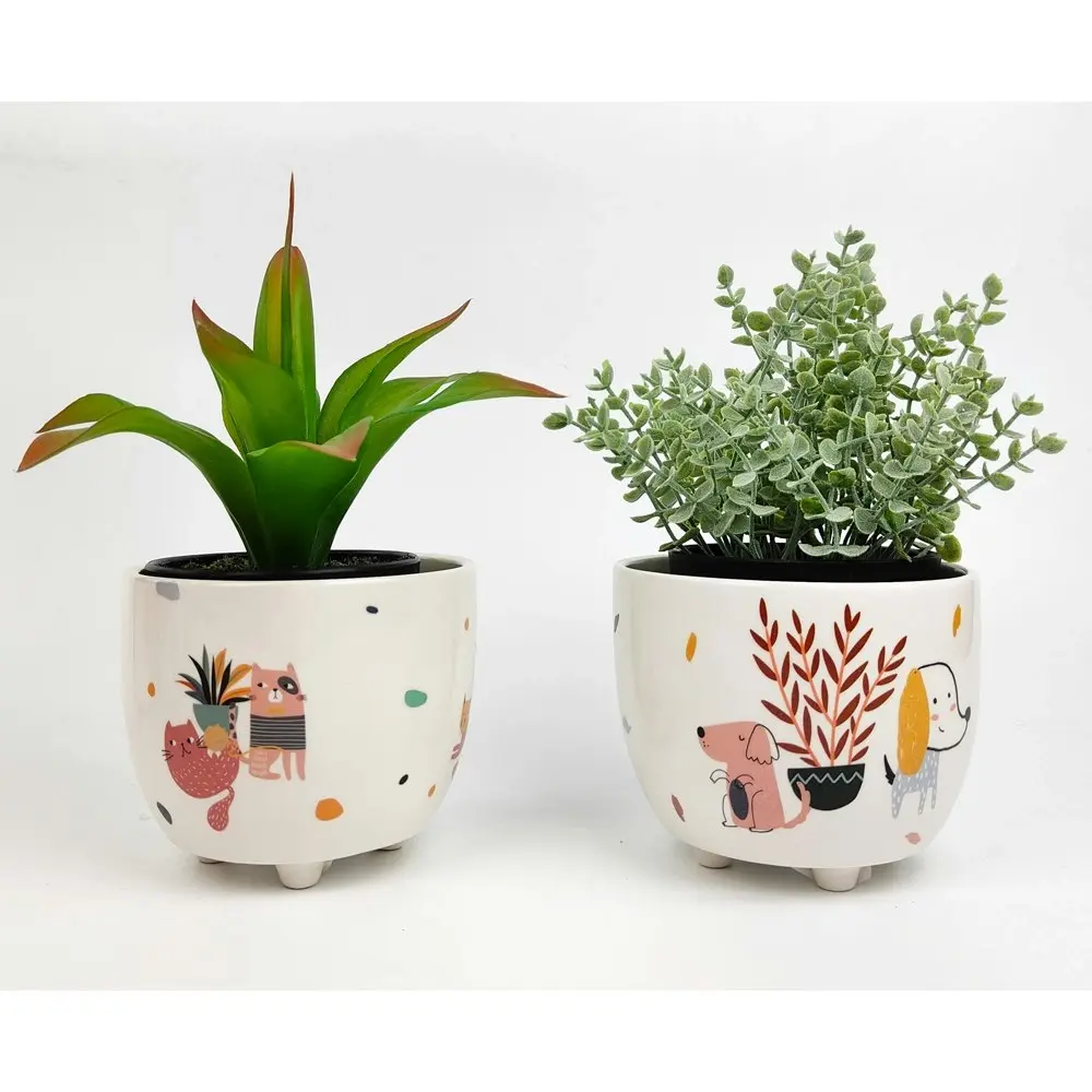 2x Urban 10cm Quirky Dogs Ceramic Planter Garden Decor Plant/Flower Pot Small