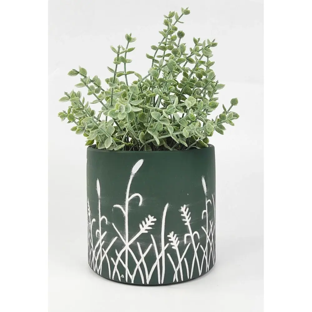 2x Urban Riya 12.5cm Ceramic Flower/Plant Pot Planter Garden Decor Medium Green