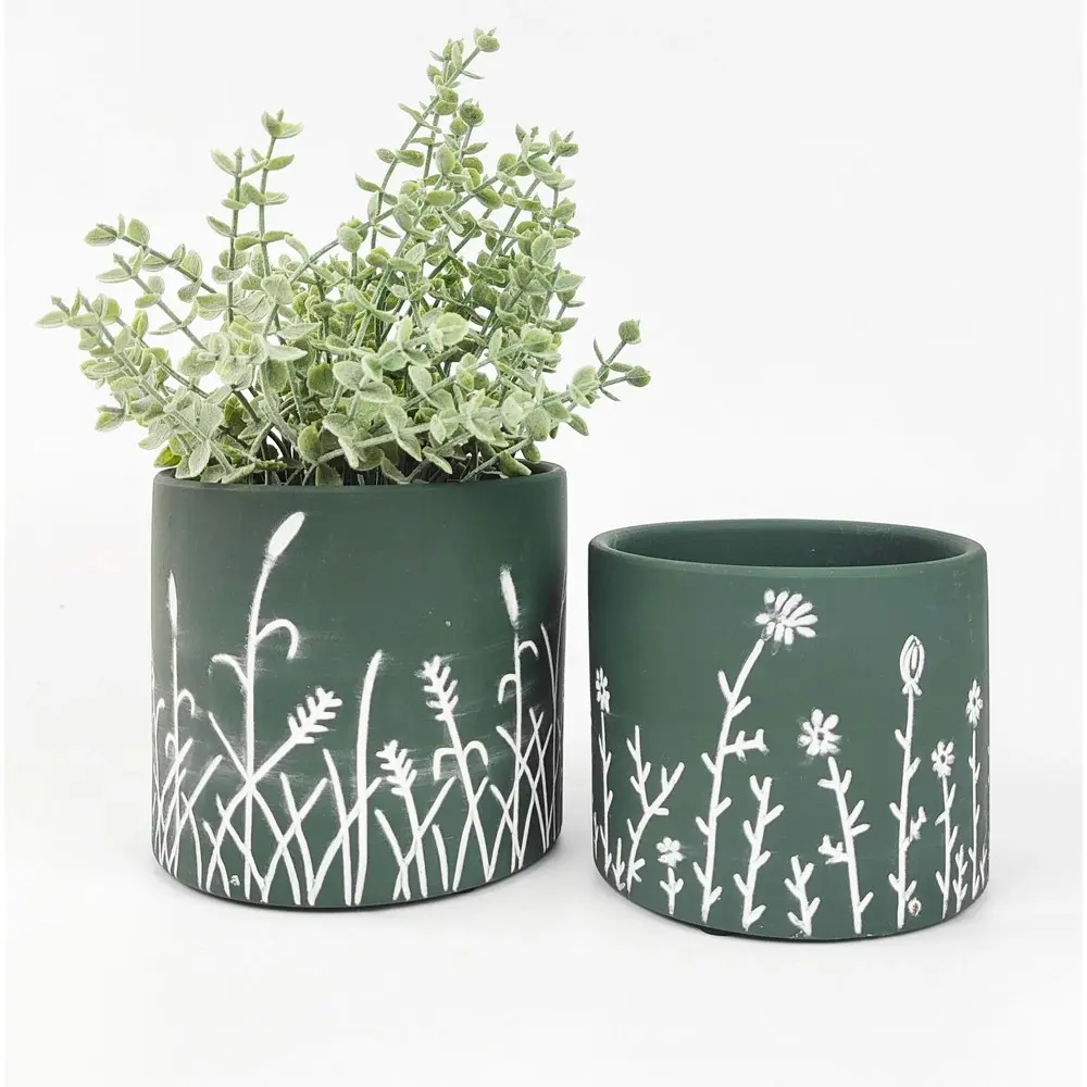 2x Urban Riya 12.5cm Ceramic Flower/Plant Pot Planter Garden Decor Medium Green