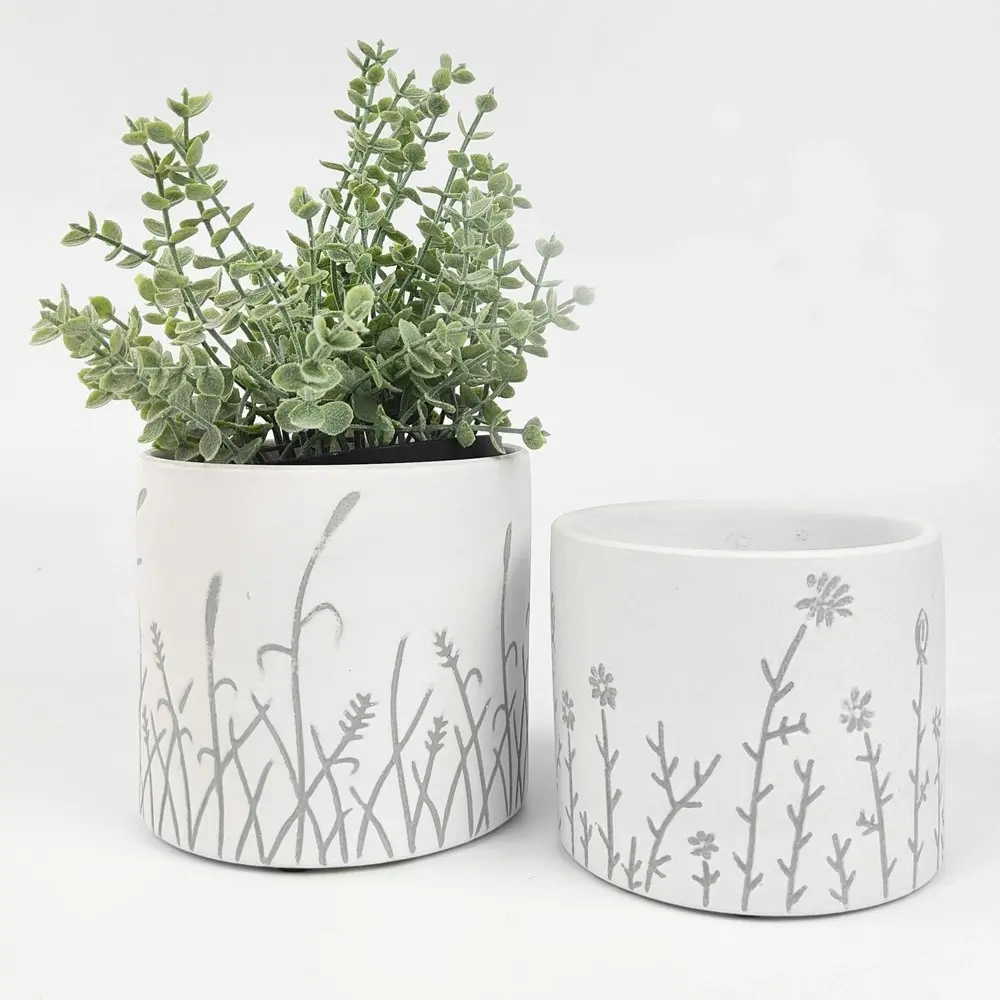 2x Urban Riya 12.5cm Ceramic Flower/Plant Pot Planter Garden Decor Medium White