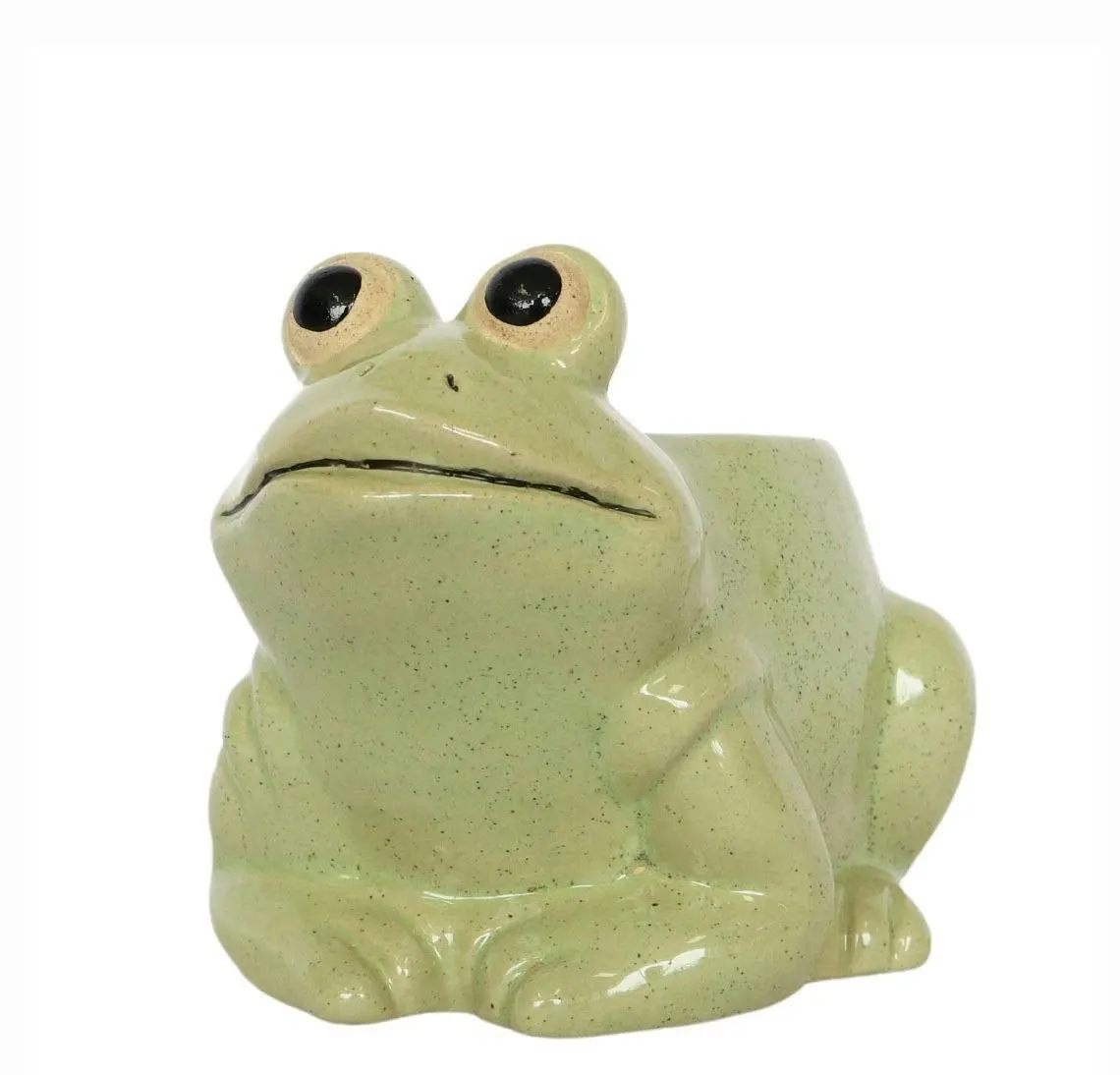 2x Urban Frog 9cm Ceramic Planter Garden Ornament Display Pot Small Light GRN