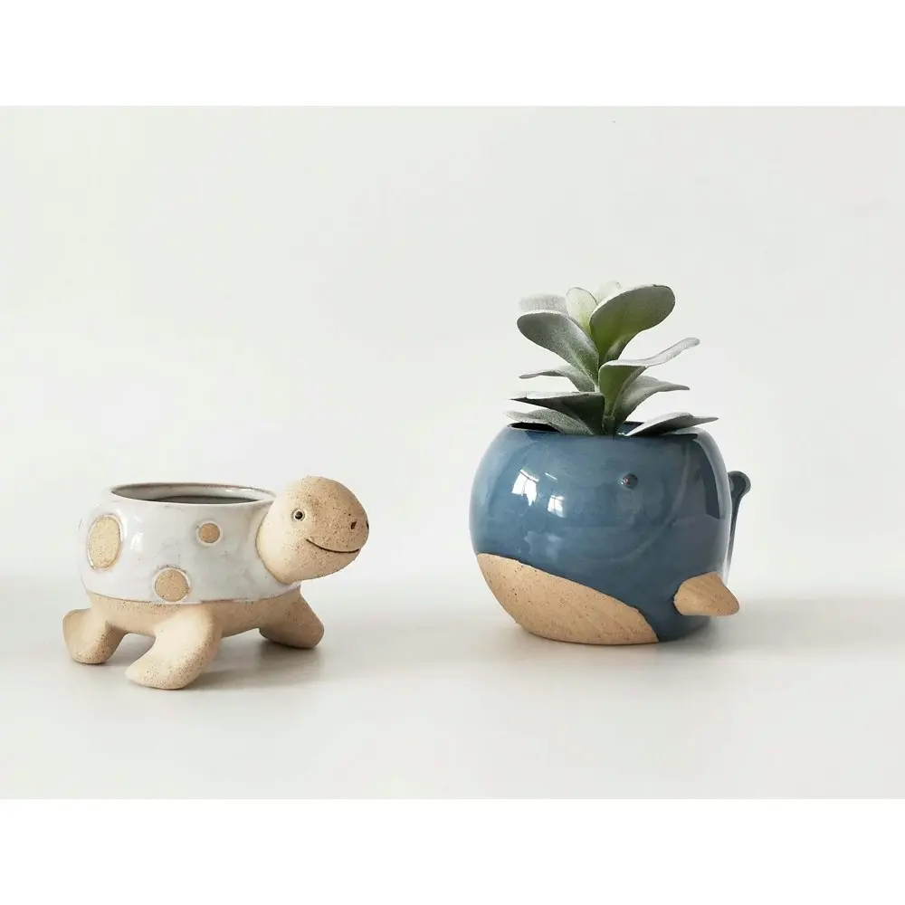 2x Urban Whale 7cm Ceramic Planter Home/Garden Ornament Display Pot Medium Blue