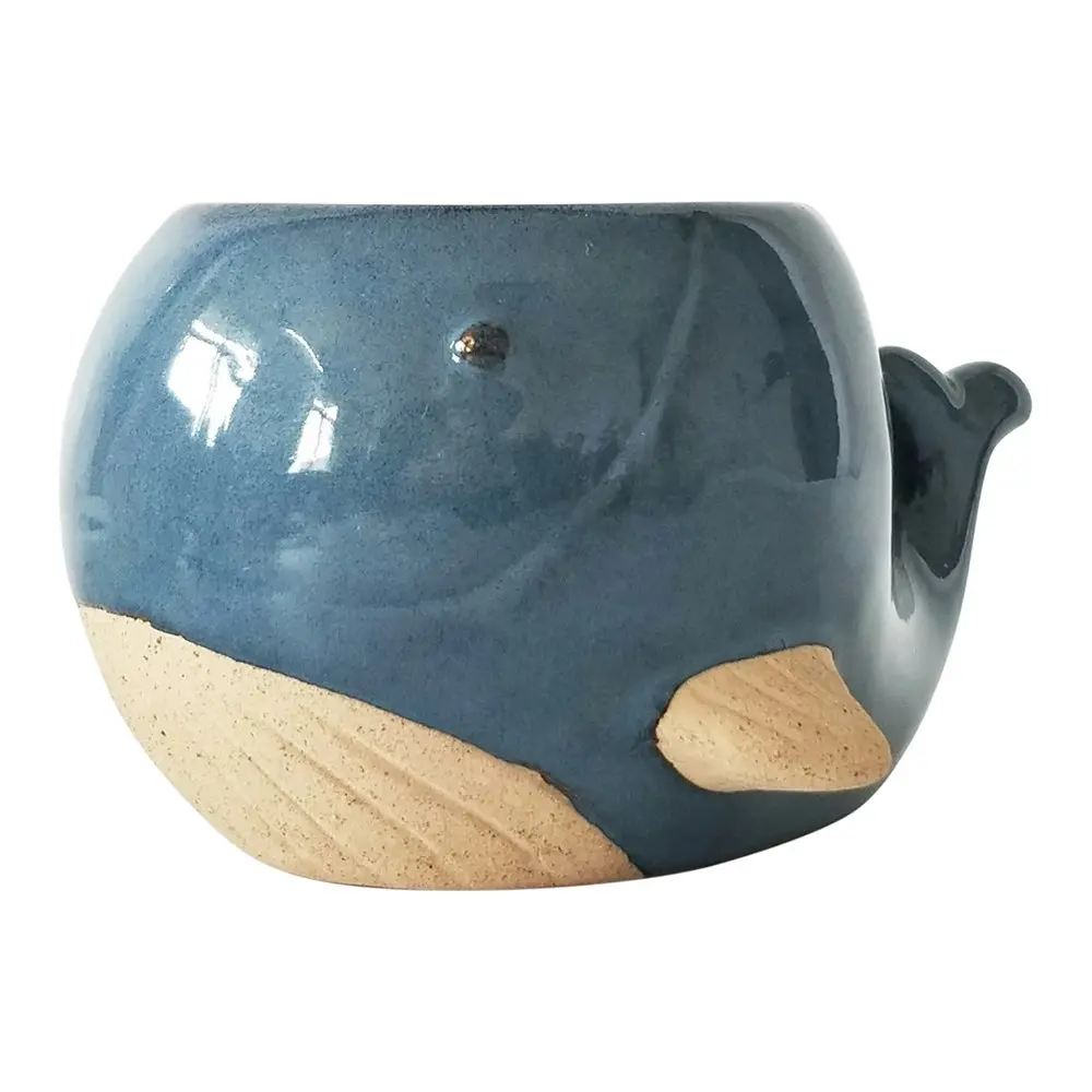 2x Urban Whale 7cm Ceramic Planter Home/Garden Ornament Display Pot Medium Blue